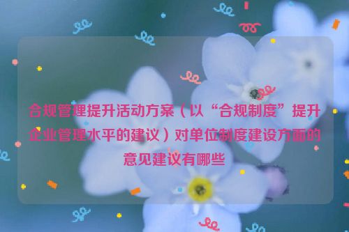 合规管理提升活动方案（以“合规制度”提升企业管理水平的建议）对单位制度建设方面的意见建议有哪些