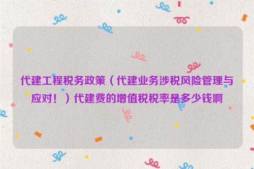 代建工程税务政策（代建业务涉税风险管理与应对！）代建费的增值税税率是多少钱啊